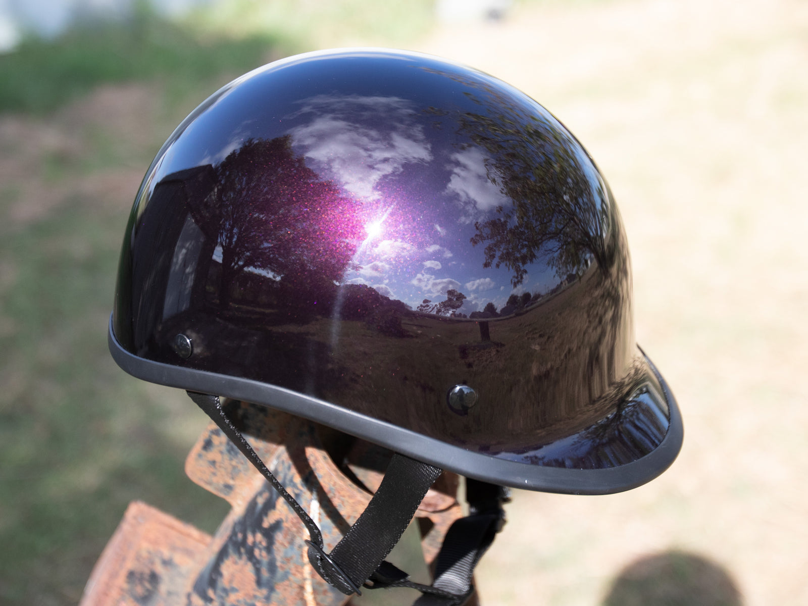 cheap polo style motorcycle helmet Half Matte Black drag aerodynamic shell design Crazy Als wick away moisture branded lining Super light weighs just over 1LB Made of Thermoplastic (ABS) Designed in the USA Only use water to clean our helmets Motobluez : POLO HELMET JockeyStyle